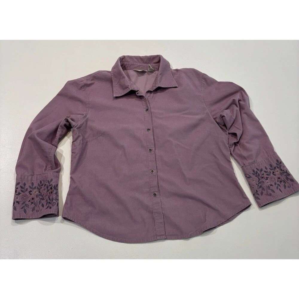 J Jill 16(XL)  Light weight Corduroy Long Sleeve Boho Poetcore Embroidered Cuff